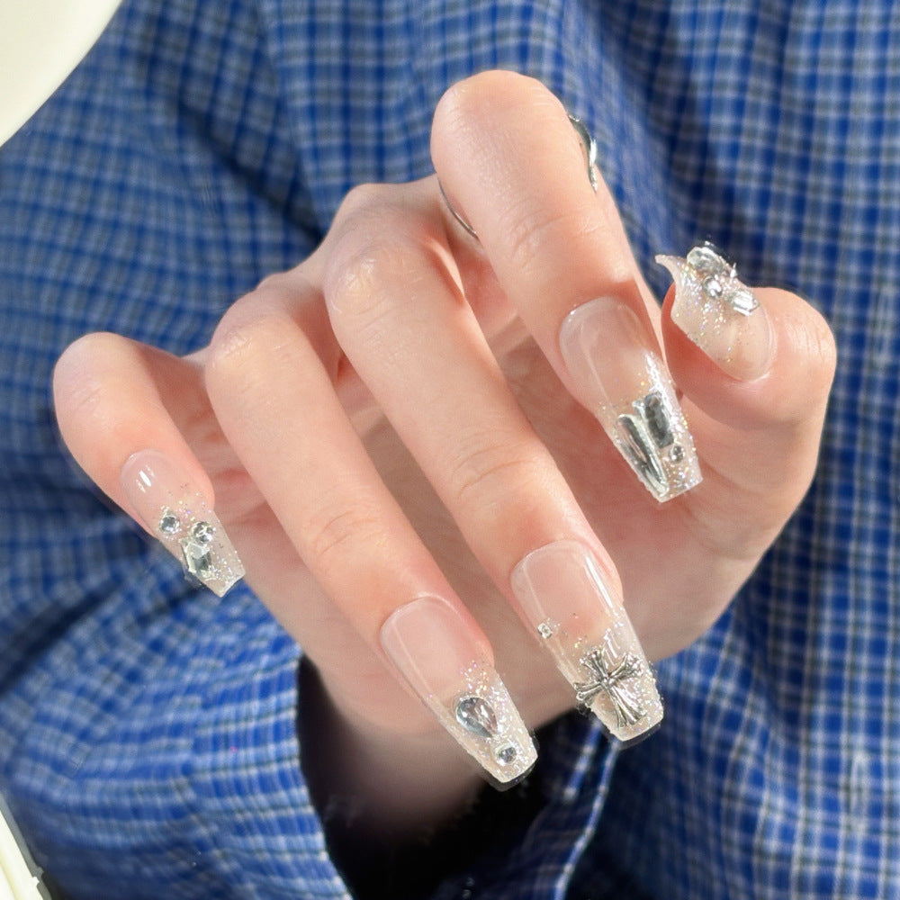 Artistic Crystal-Embellished Press-On Nail Set Stornfield