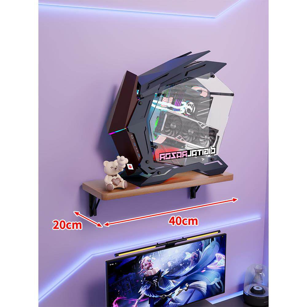 Wall-Mount Floating Shelf for Mid-Tower Gaming PC with Reinforced Brackets