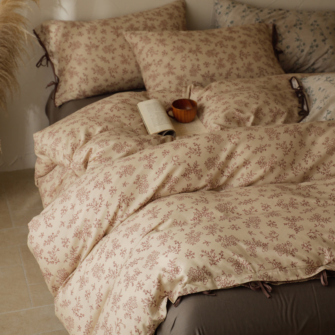 Patchwork Floral Cotton Percale Duvet Cover Set with Button Closure and Corner Ties
