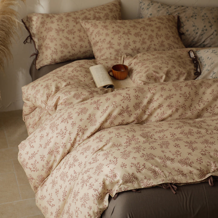 Patchwork Floral Cotton Percale Duvet Cover Set with Button Closure and Corner Ties