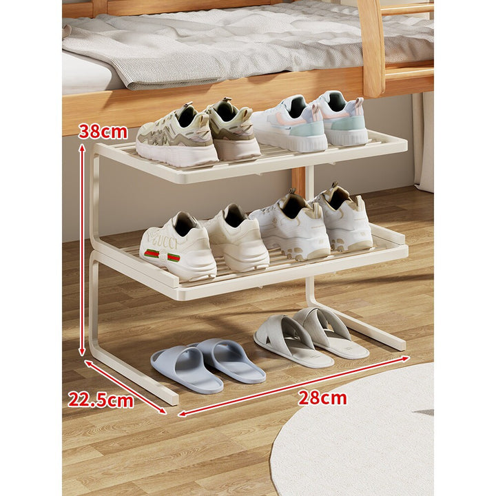 Compact Two-Level Slatted Under-Bed Shoe Organizer Rack