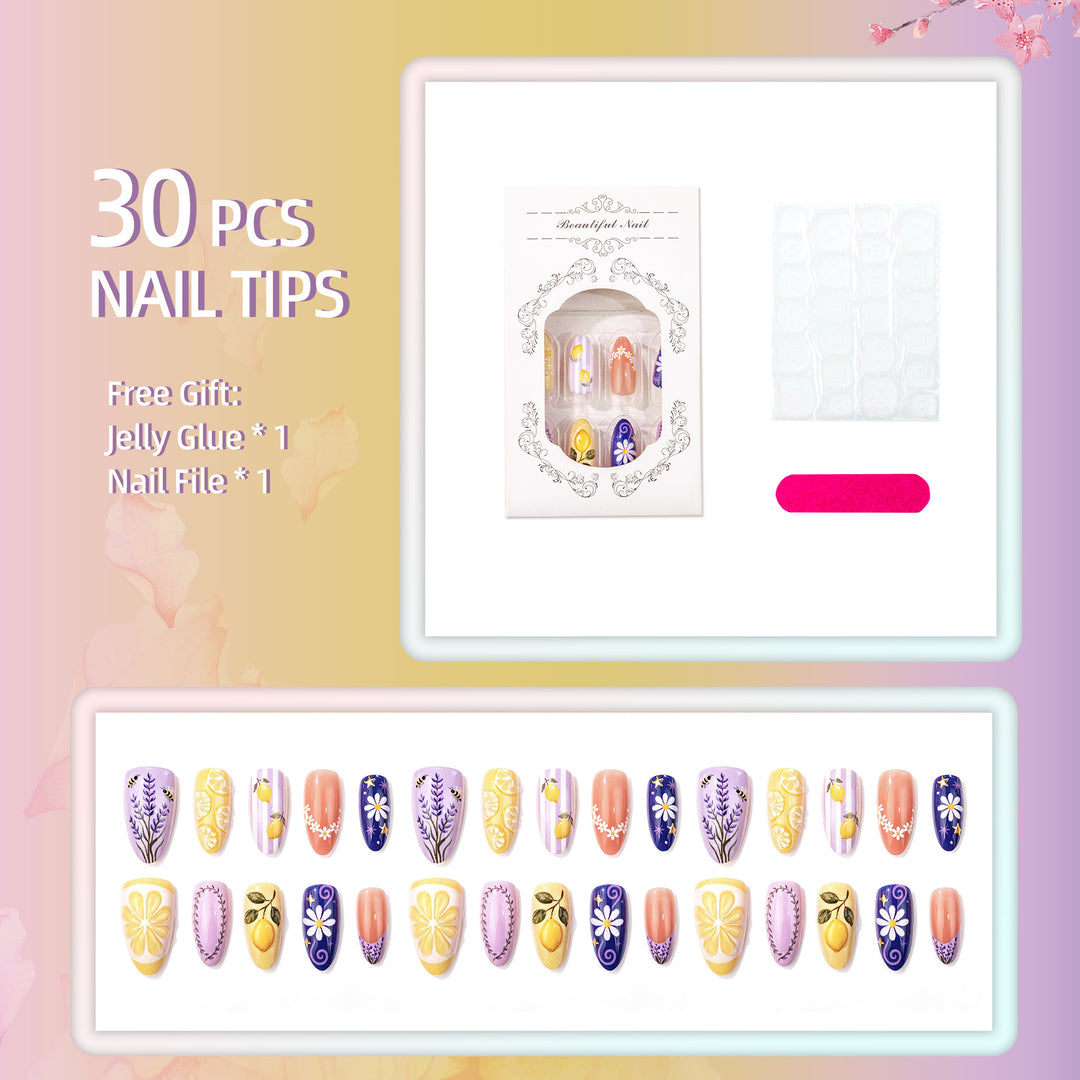 Manual Nail Art Set with Floral and Lemon Designs