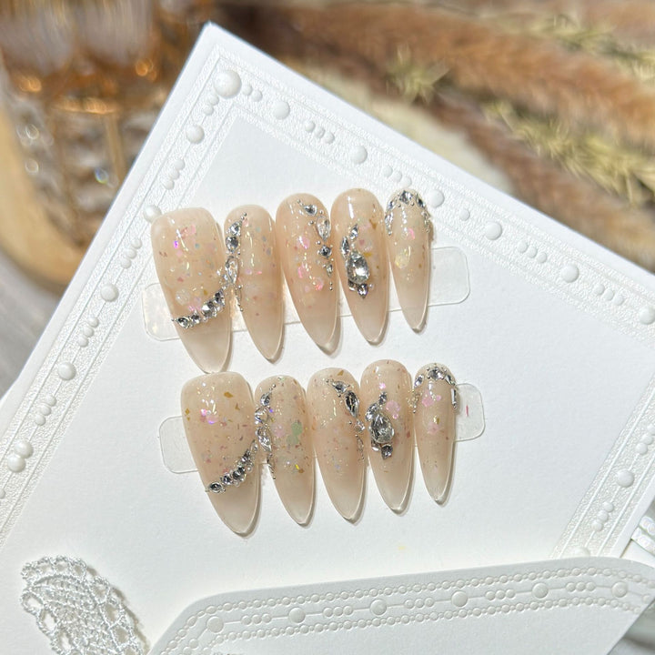 Glamorous Stiletto Press-On Nail Art Set with Floral and Glitter Details Stornfield