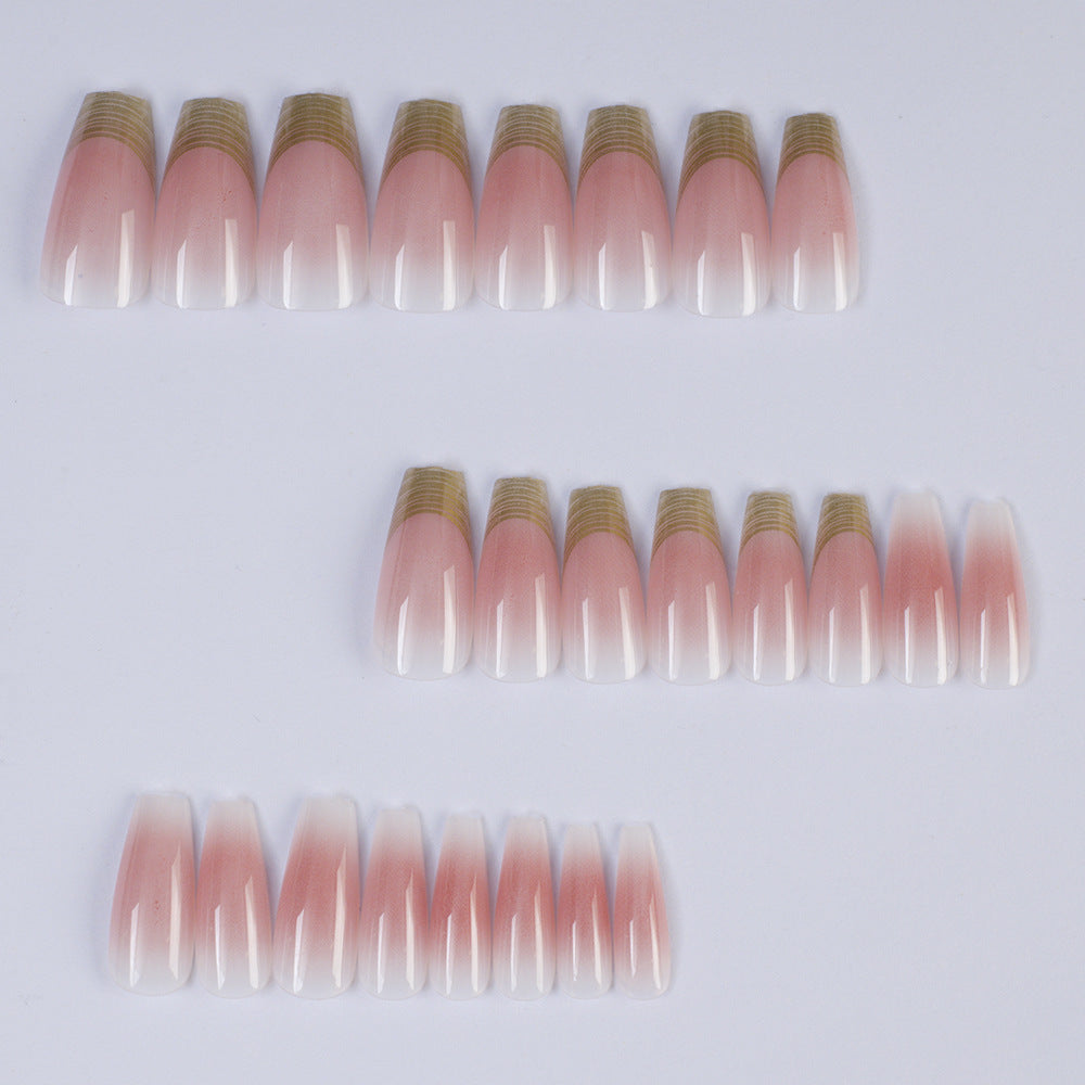 Shiny artificial nails with elegant gold rim Stornfield