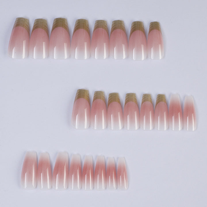 Shiny artificial nails with elegant gold rim Stornfield