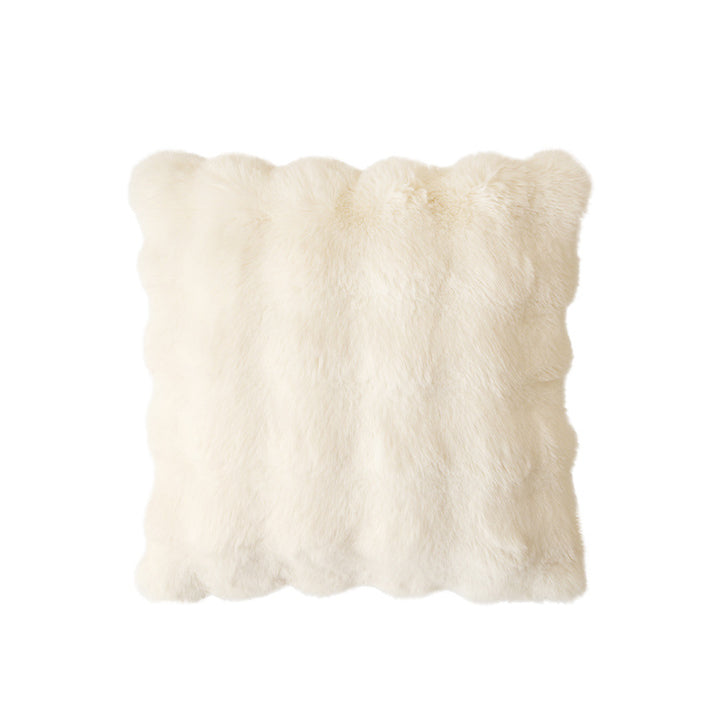 Rectangular faux fur decorative cushion with wavy plush surface