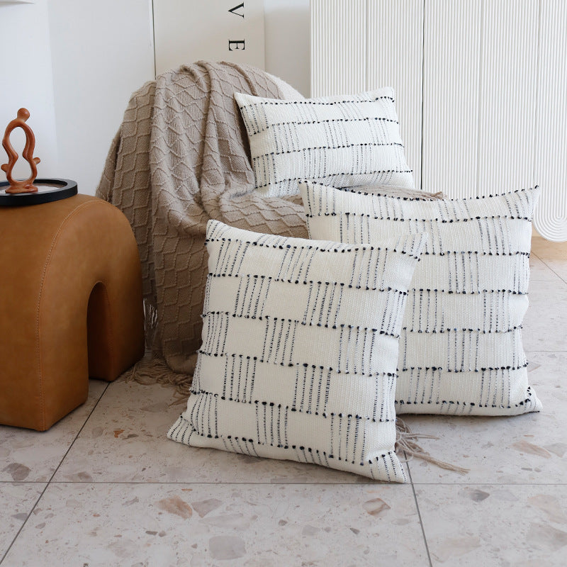 Handwoven cotton cushion cover with striped relief structure and concealed zipper Stornfield