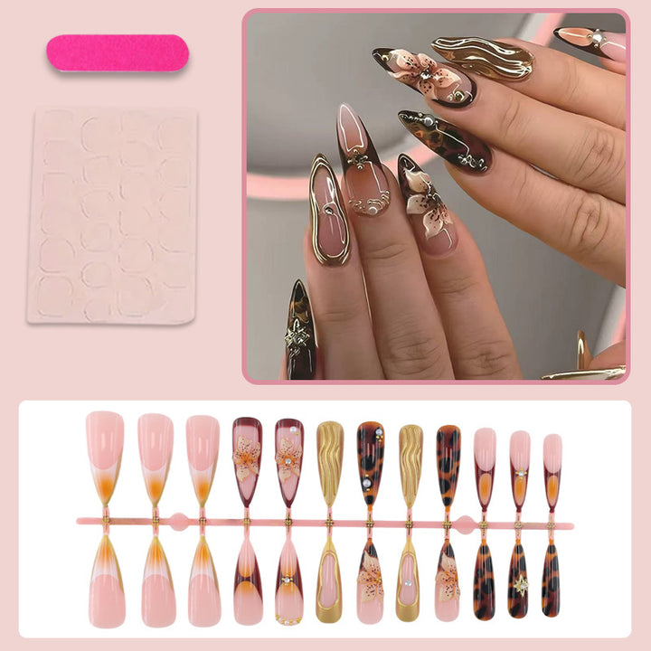 Artificial Nails Set with Elegant 3D Flowers and Glamorous Accents Stornfield