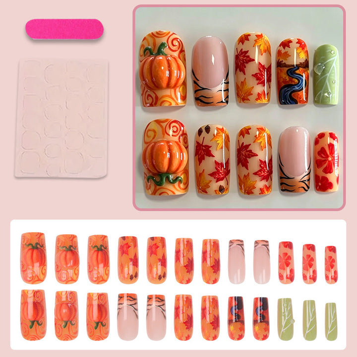 Artificial nail set with autumn motifs and creative 3D elements Stornfield