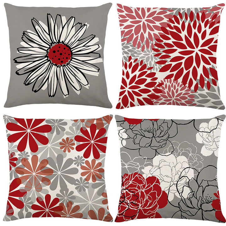 Artistic Daisy Print Linen Throw Pillow