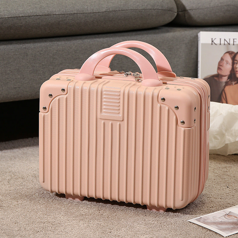 compact hard-shell travel vanity cosmetic and tech organizer with ribbed shell reinforced corners removable padded insert Stornfield