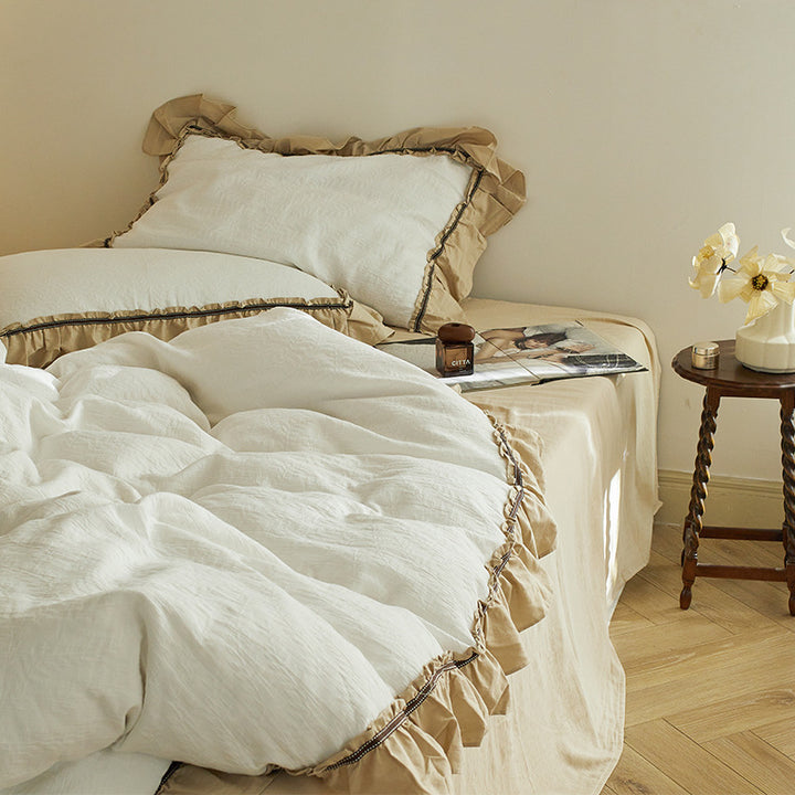 Ruffled Linen-Blend Duvet Cover Set with Frilled Edge and Euro Shams