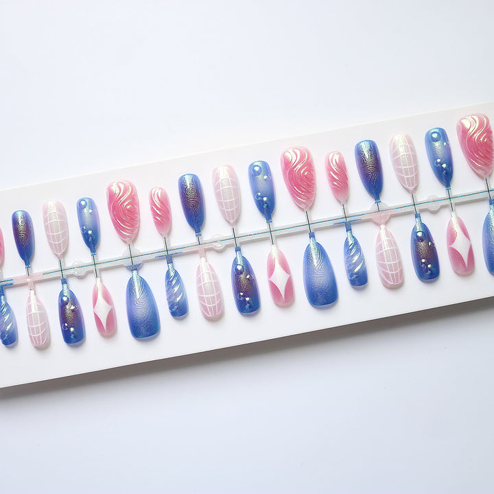Decorative Press-On Nail Art Set with Iridescent and Abstract Designs Stornfield