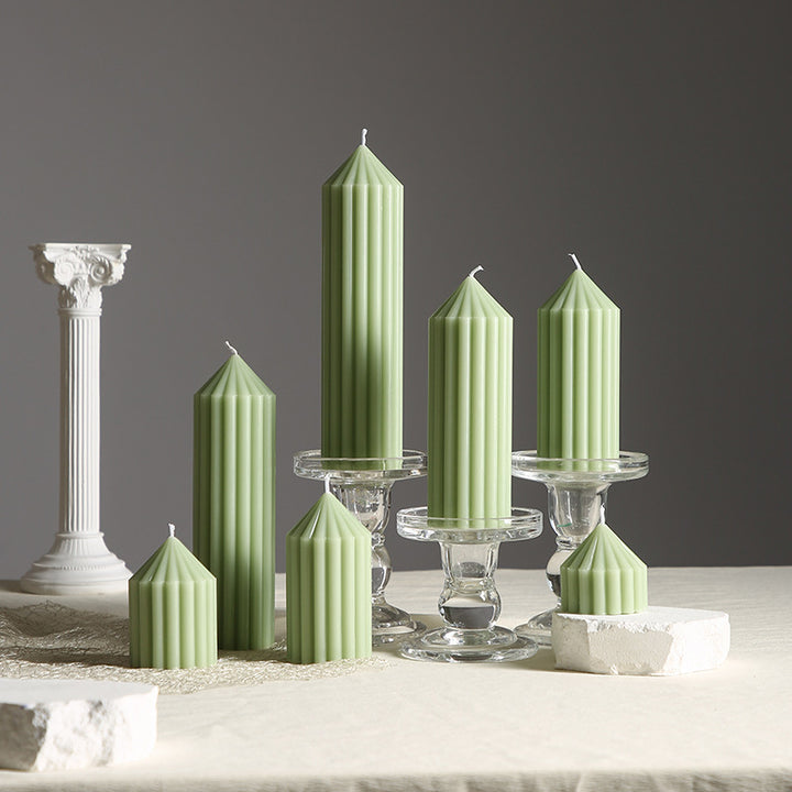Vertical-Fluted Sculptural Pillar Candle with Pointed Faceted Top