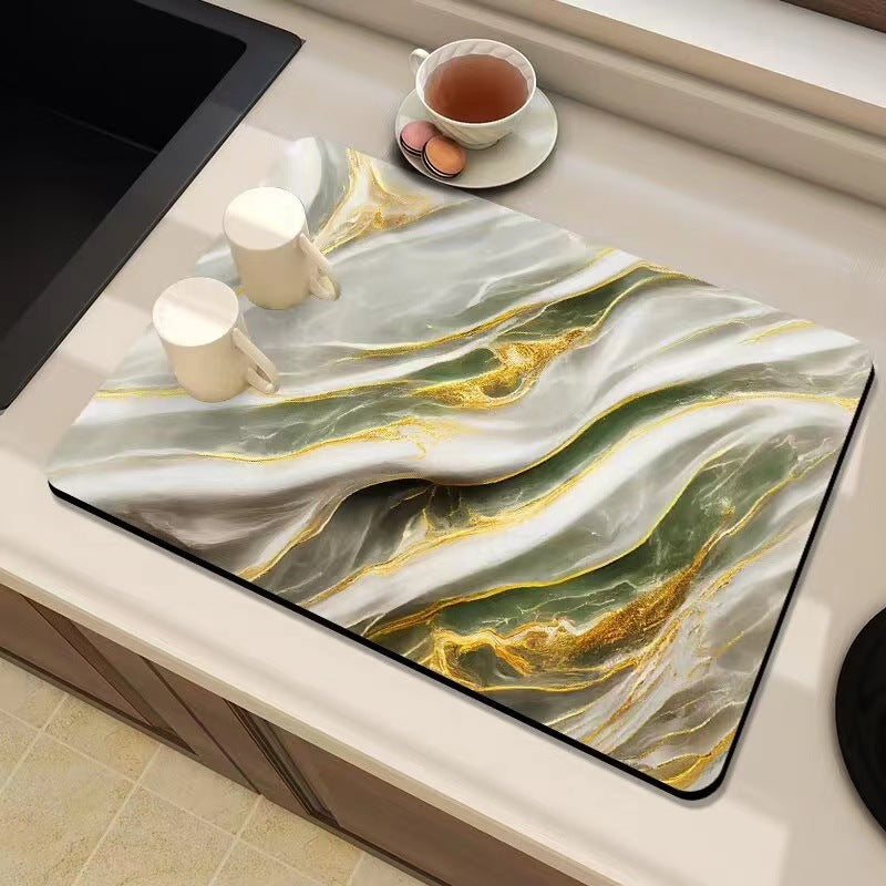 Marble-Inspired Kitchen Counter Mat Stornfield