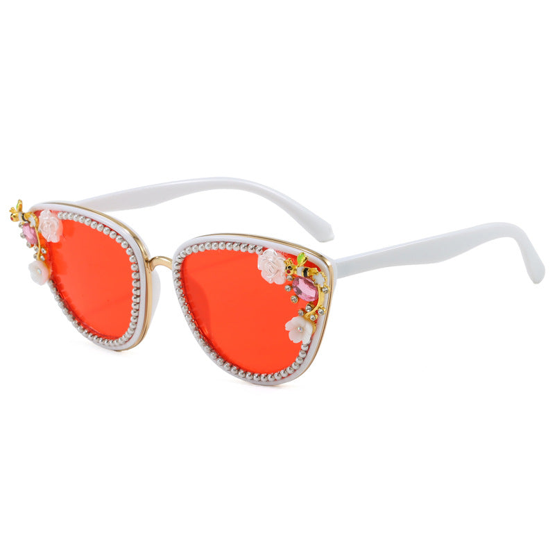 Ladies Glamorous Cat-Eye Sunglasses with Floral Decorations Stornfield