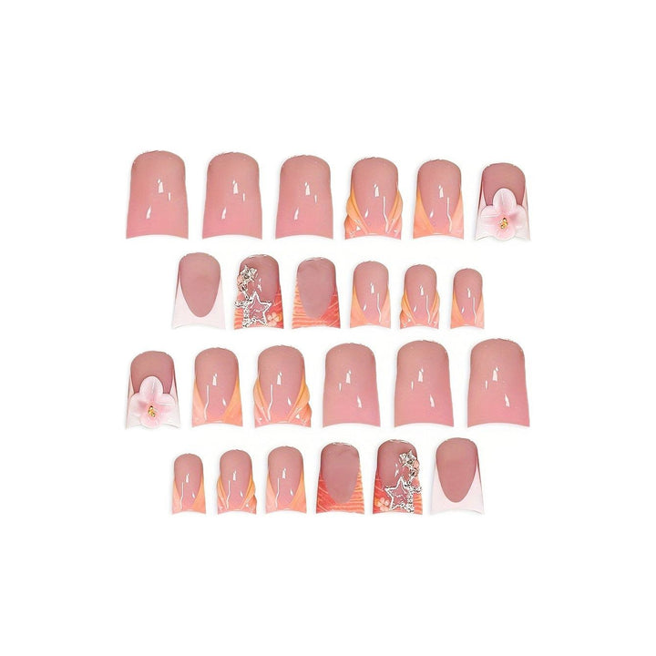 Artistic Press-On Nail Art Set with Floral and Gemstone Accents Stornfield