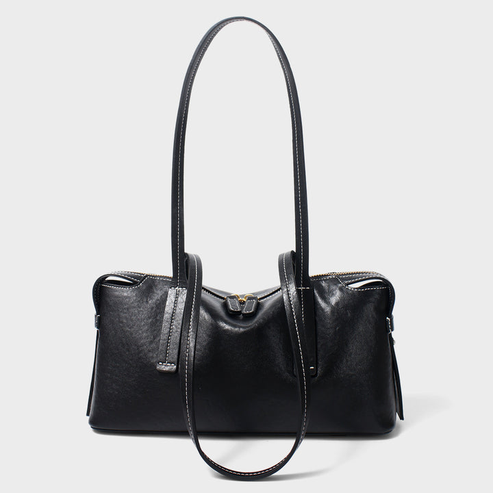 Structured Rectangular Shoulder Tote with Long Double Handles and Top Zip