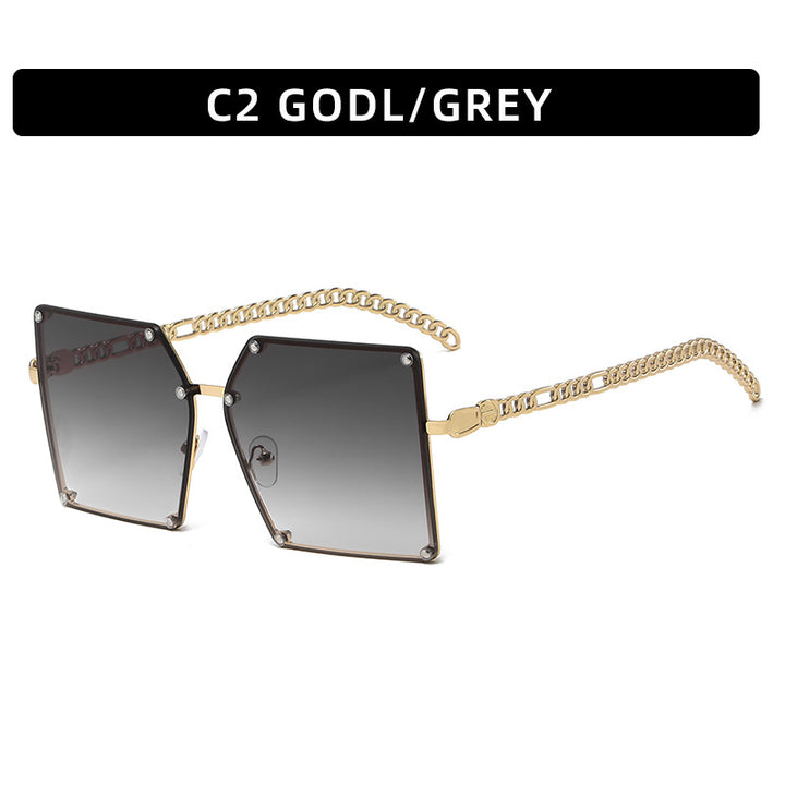 Geometric Shield Sunglasses with Stylish Chain Accents