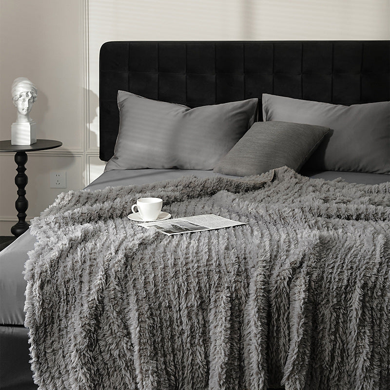Oversized Plush Faux-Fur Ribbed Throw Blanket