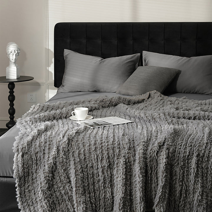 Oversized Plush Faux-Fur Ribbed Throw Blanket