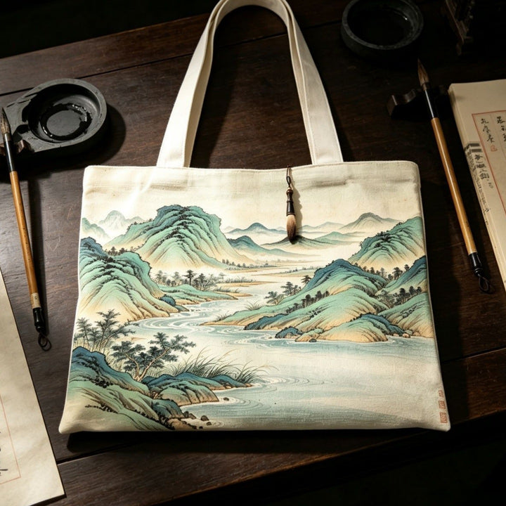 Artistic Landscape Print Canvas Tote Bag