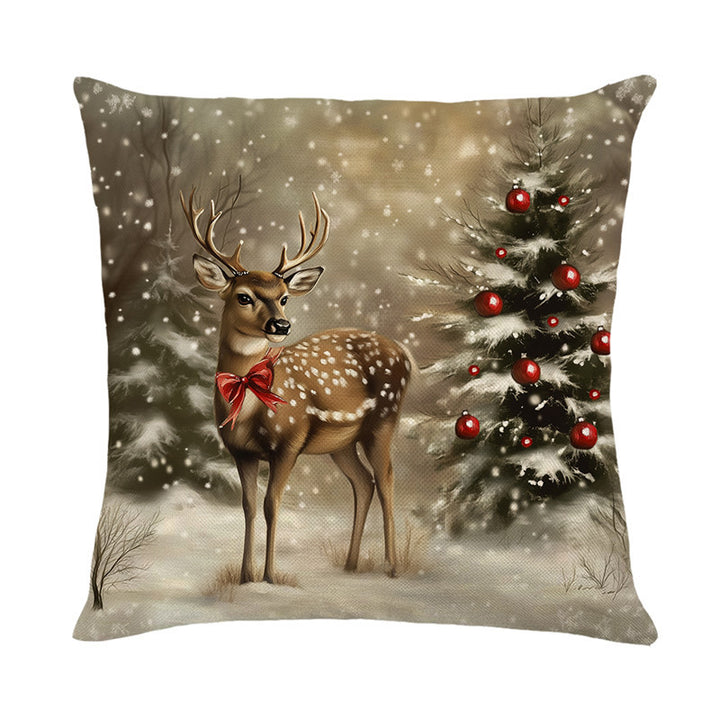 Festive Santa Illustration Cotton-Linen Square Throw Pillow Cover