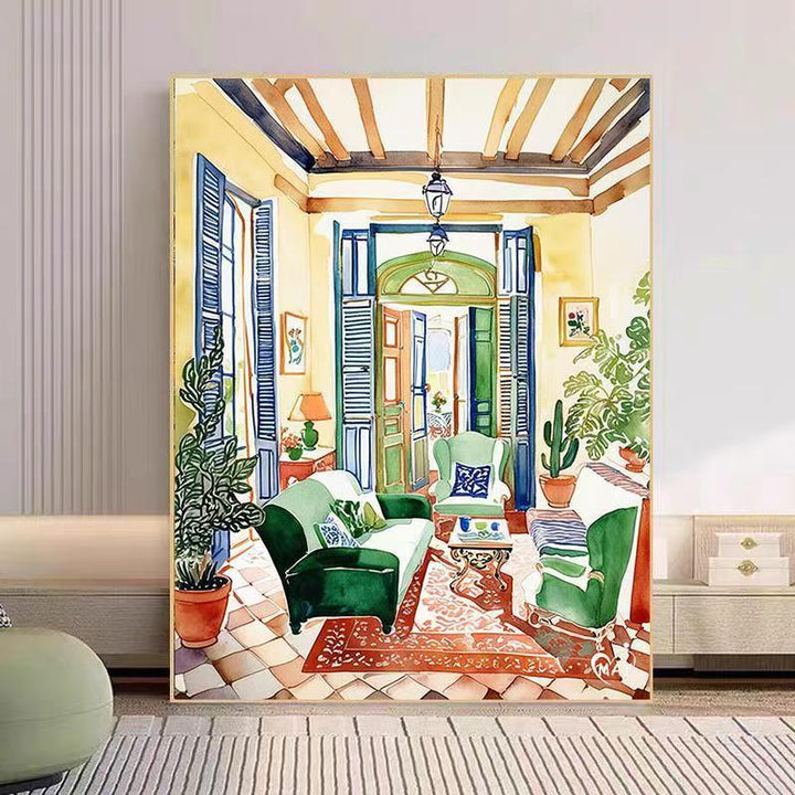 Cozy Living Room Watercolor Art Print Stornfield
