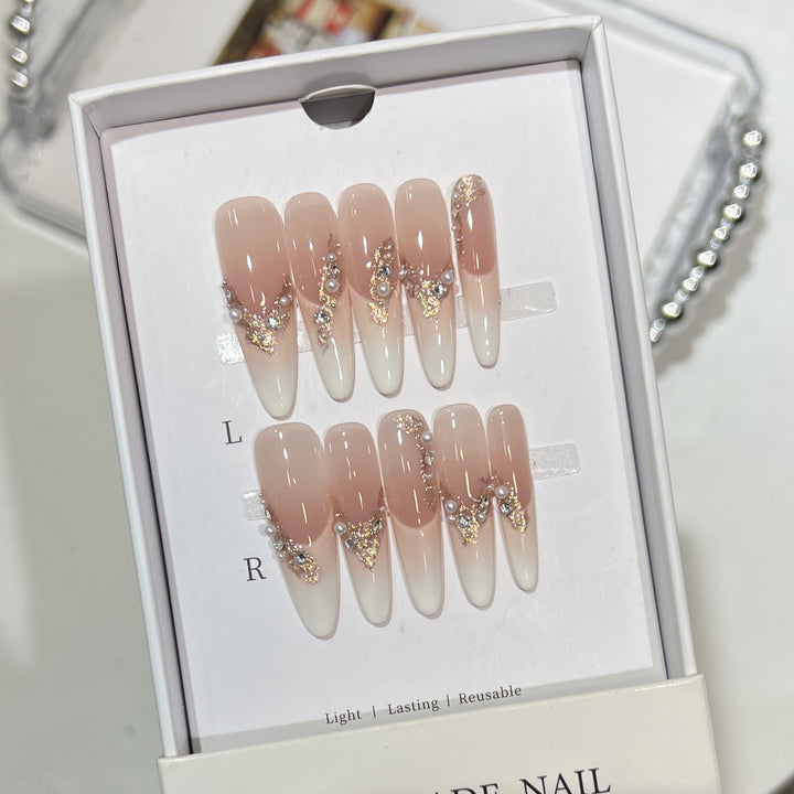Elegant Stiletto Press-On Nail Art Set with Crystal and Pearl Accents Stornfield