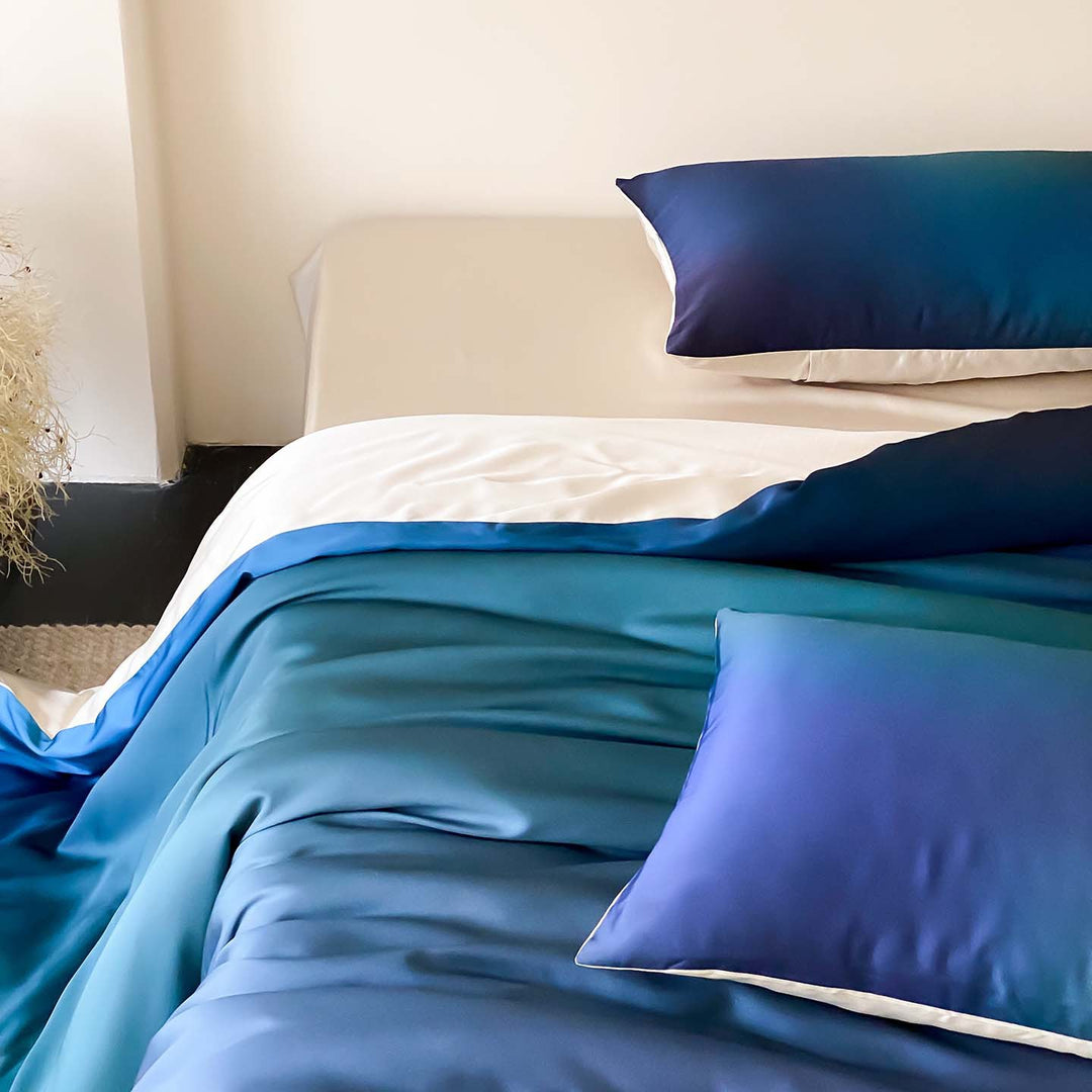 Gradient Satin-Feel Reversible Duvet Cover Set with Hidden Closure & Corner Ties