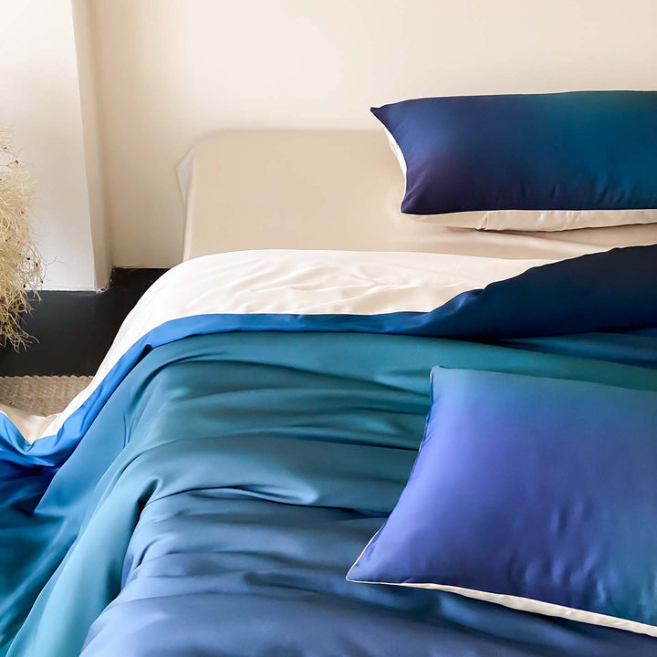 Gradient Satin-Feel Reversible Duvet Cover Set with Hidden Closure & Corner Ties
