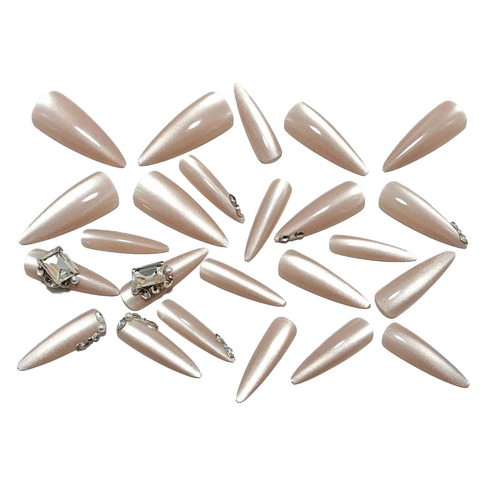 Artificial nails with elegant rhinestone decoration and glossy finish Stornfield