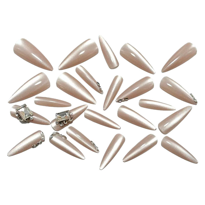 Artificial nails with elegant rhinestone decoration and glossy finish Stornfield