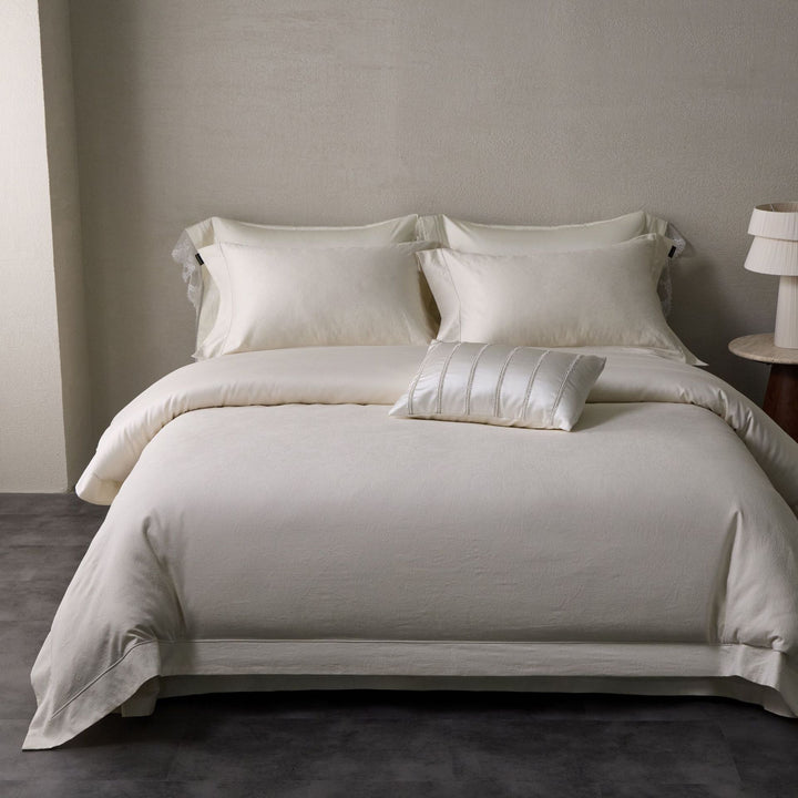 Cotton-Blend Jacquard Duvet Cover Set with Euro Shams & Decorative Lumbar