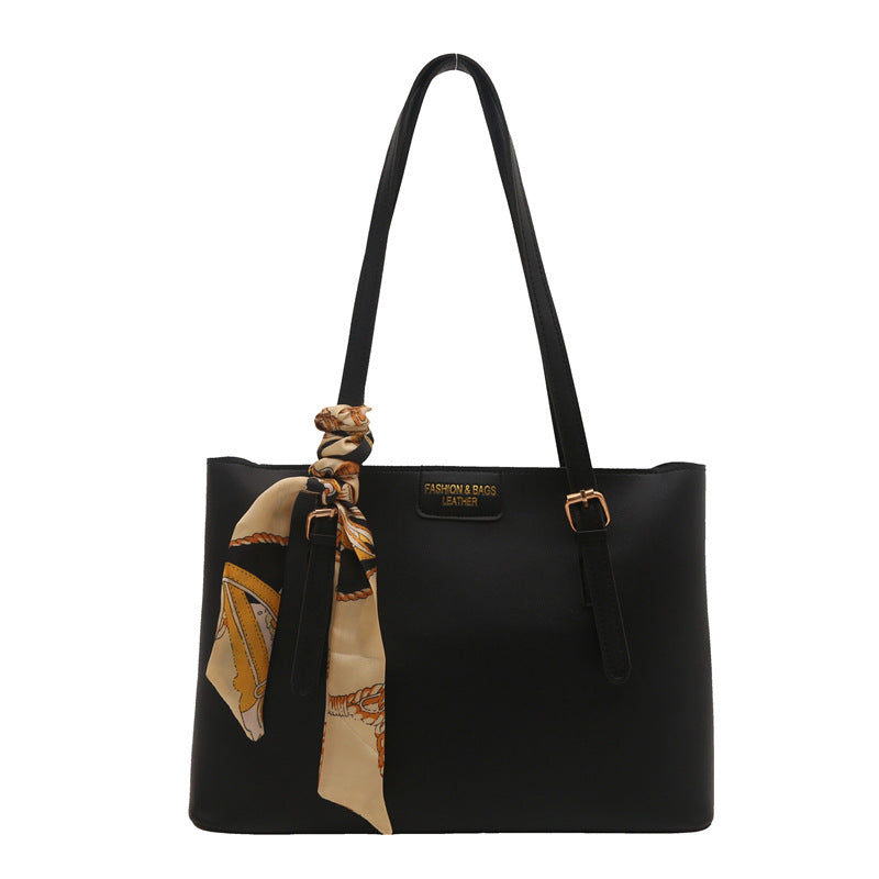 Elegant Faux Leather Tote Bag with Scarf Detail