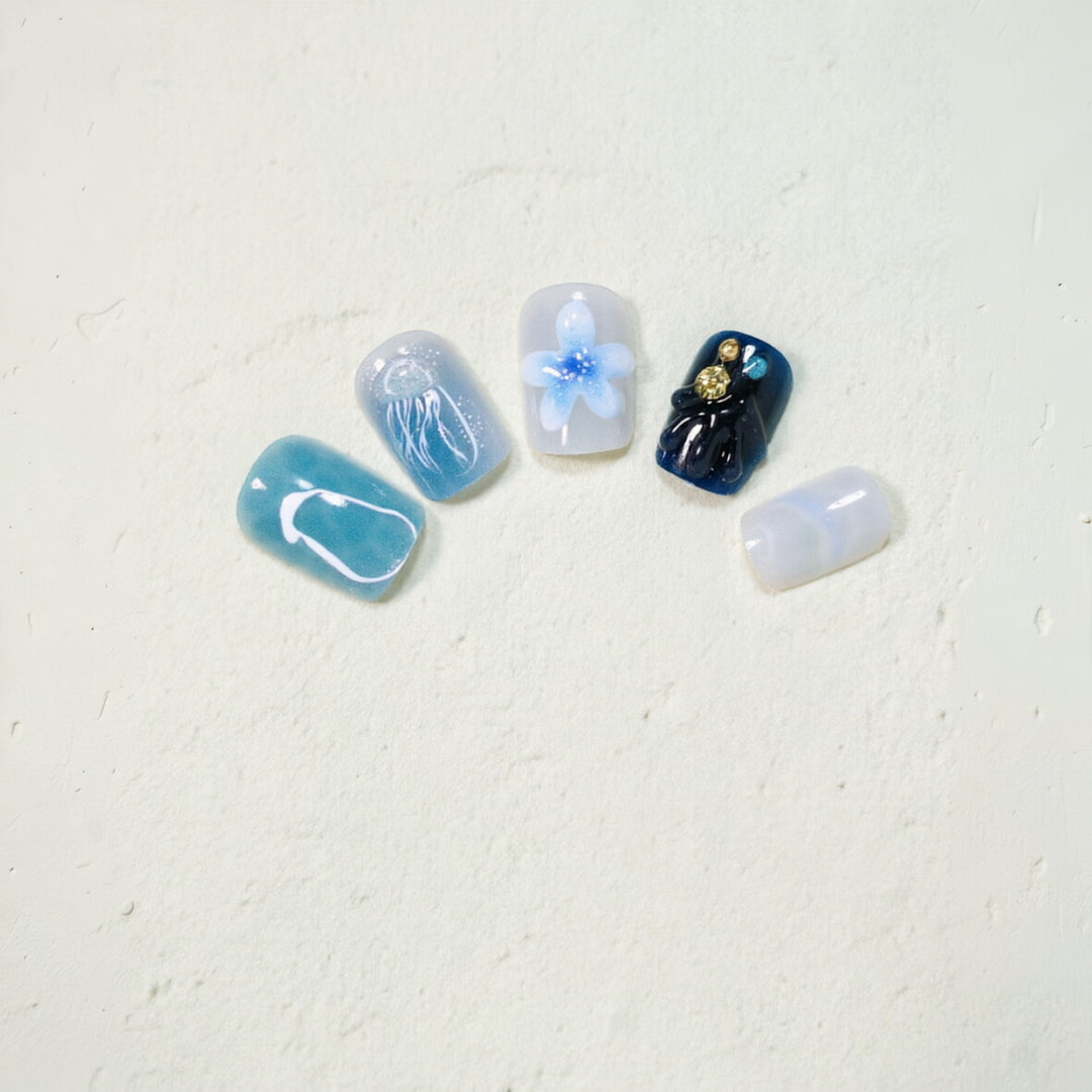 Ocean-Inspired Artistic Press-On Nail Design Stornfield