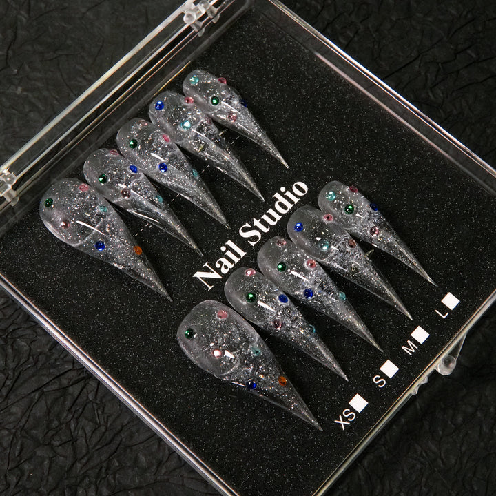 Elegant Stiletto Press-On Nail Tips with Gem Accents