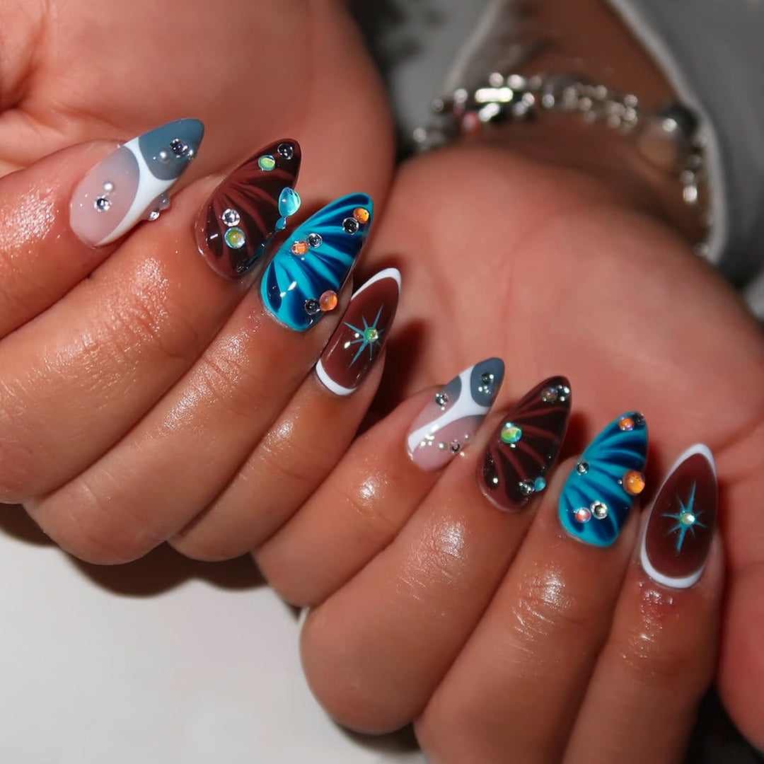 Artificial nails with elaborate 3D applications and colorful designs Stornfield