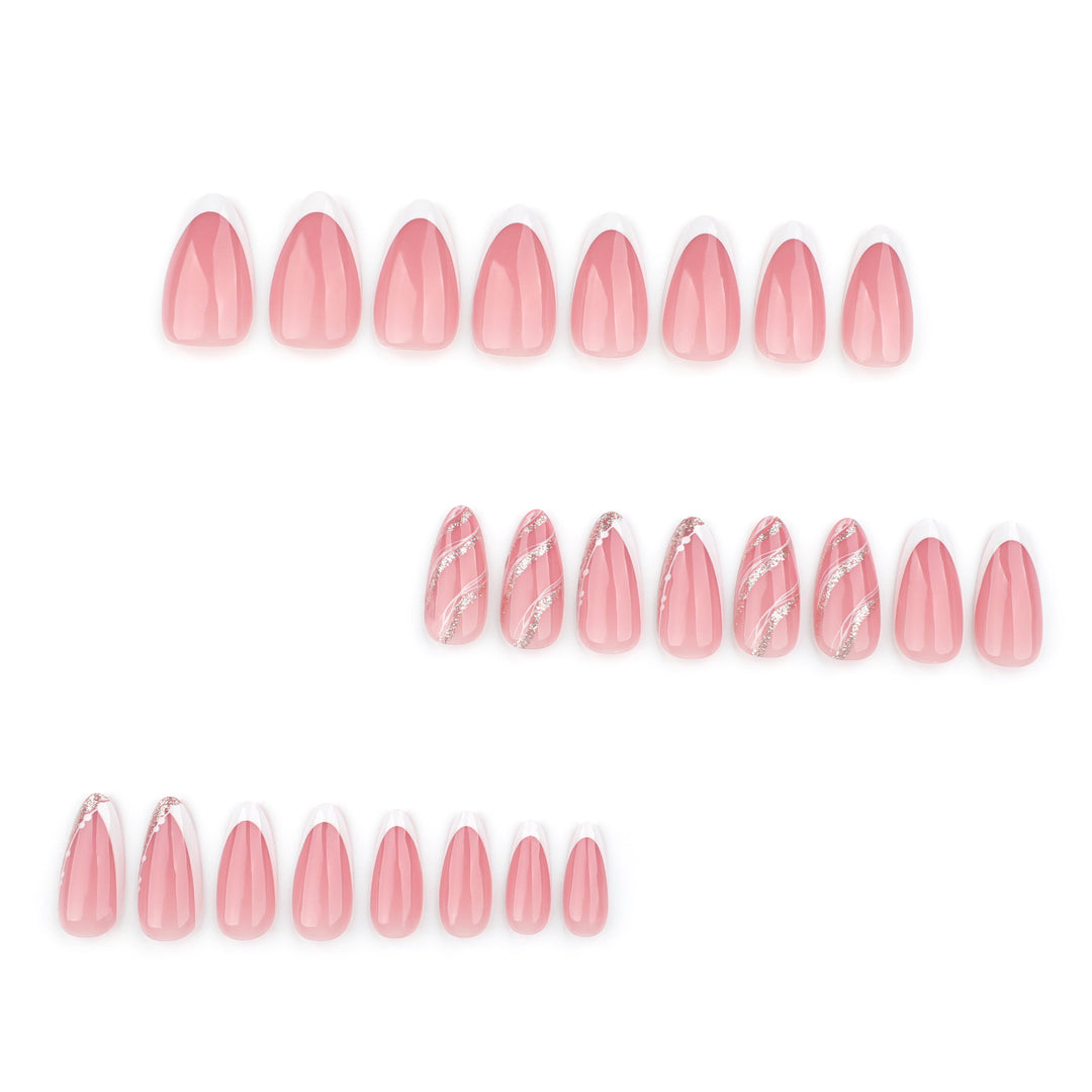 Elegant French-Tip Artificial Nails with Glitter Accents Stornfield