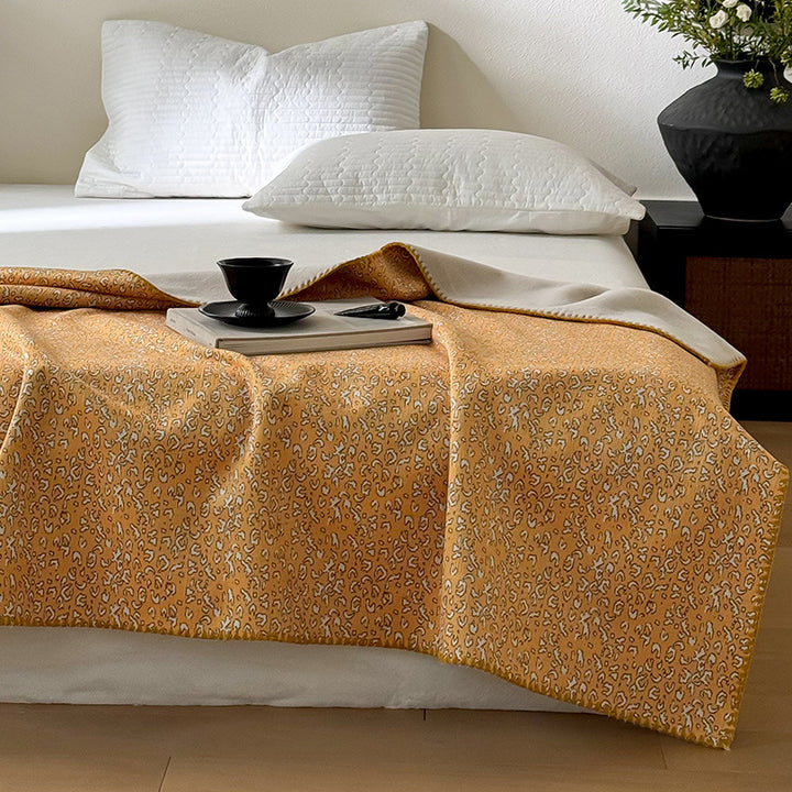 Reversible Quilted Lightweight Bed Throw Blanket with Micro Leopard Jacquard Pattern