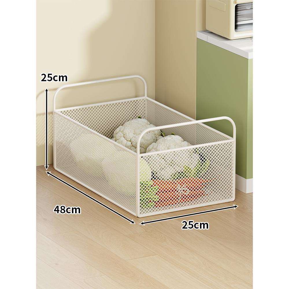 Ventilated Metal Mesh Pantry & Produce Rolling Storage Basket with Tall Handles