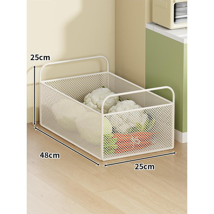 Ventilated Metal Mesh Pantry & Produce Rolling Storage Basket with Tall Handles