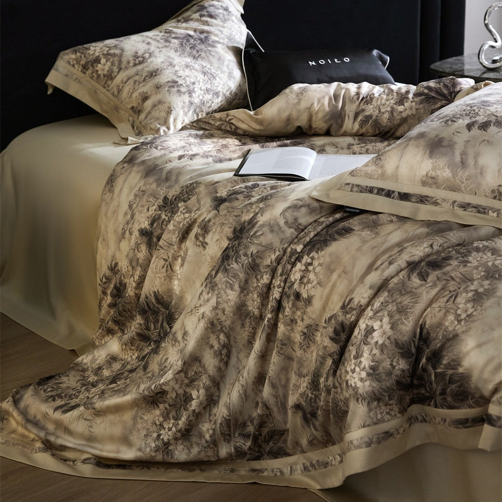 Luxurious bedding set made of cotton satin with marbled design