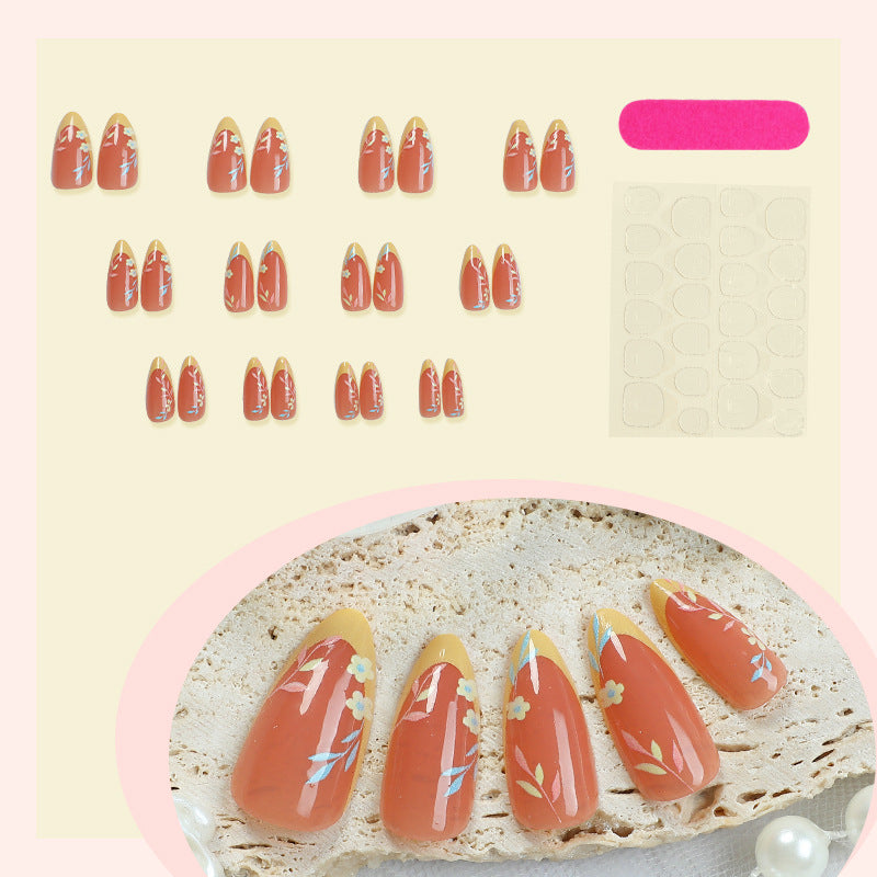 Decorative Press-On Nail Set with Floral and Elegant Design Stornfield