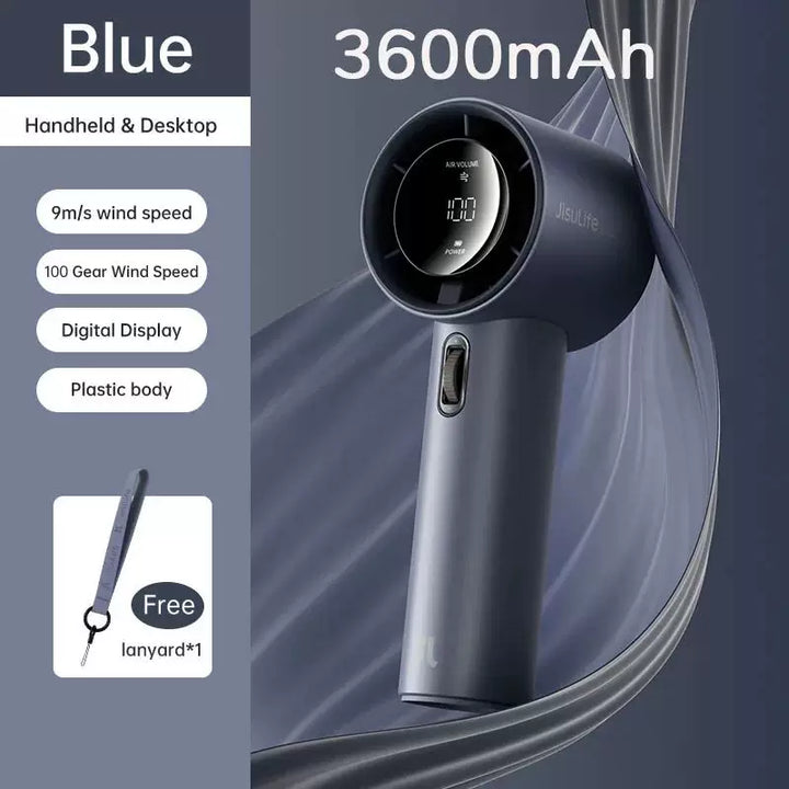 Unisex one-size rechargeable wireless portable hair dryer with digital display, multiple speed wind control and travel lanyard Stornfield