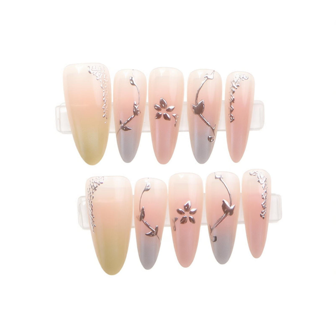 Elegant Press-On Nail Art Set with Floral Embellishments Stornfield
