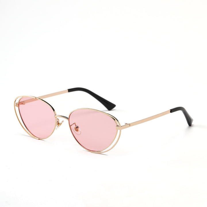 Ladies geometric sunglasses with red lenses and elegant metal frame Stornfield