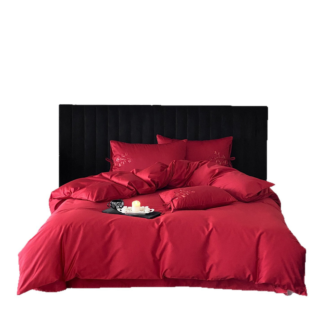 Luxurious satin bedding set with embroidered pillowcases