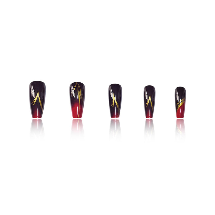 Stylish Press-On Nail Set with Gold Stripe Accents Stornfield