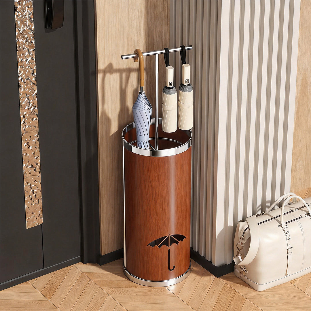 Freestanding Metal Mesh Umbrella & Walking Stick Holder with Raised Ring Base